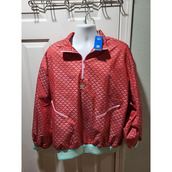 Adidas Adicolor Half Zip Windbreaker Red - Picture 1 of 5